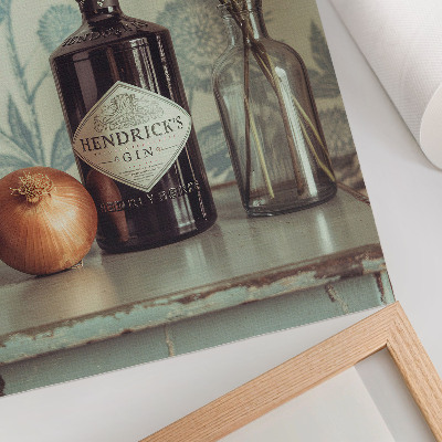 Kunstdruck leinwand Eine Flasche mit einem Blumenmuster im Hintergrund