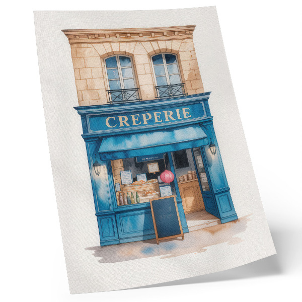 Kunstdruck leinwand Die blaue Fassade eines Cafés in einer charmanten Straße