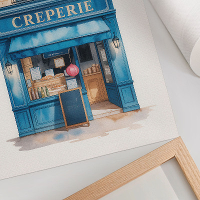 Kunstdruck leinwand Die blaue Fassade eines Cafés in einer charmanten Straße