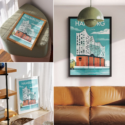 Wandposter Moderne Architektur in Blau und Wolken