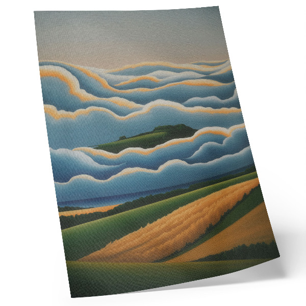 Wandposter Wellen, grüne Hügel, pastellfarbener Himmel