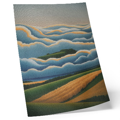Wandposter Wellen, grüne Hügel, pastellfarbener Himmel