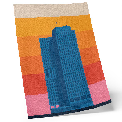 Wandposter Modernes Gebäude vor orangefarbenem und rosa Hintergrund