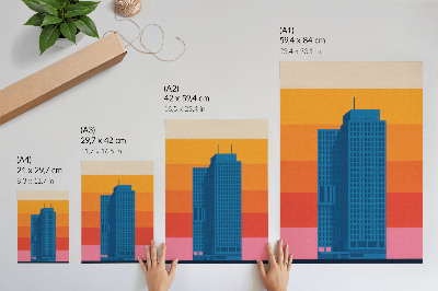 Wandposter Modernes Gebäude vor orangefarbenem und rosa Hintergrund