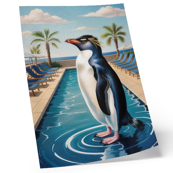 Poster Pinguinpool, Palmen, Meer – Entspannung
