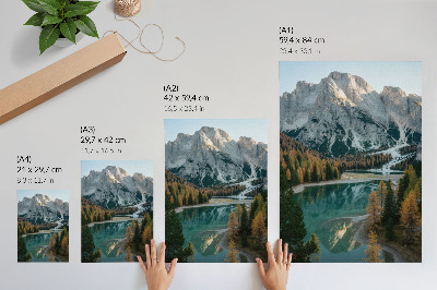 Wandposter Berge, Wald, See, Spiegelungen, bunte Bäume