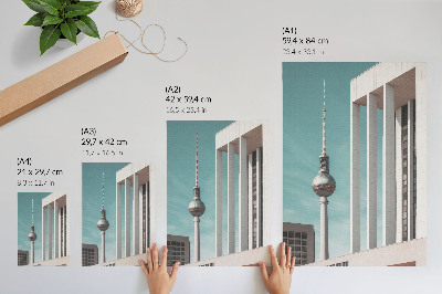 Poster Minimalistischer Turm, moderne Gebäude, blauer Himmel