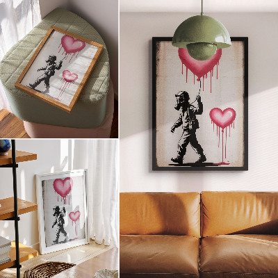Wandposter Straßenkunst mit kontrastierenden Herzen und Figuren