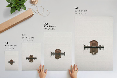 Wandposter Ein minimalistisches Holzhäuschen am Wasser