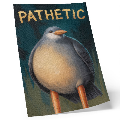 Poster Lustiger Vogel, ungewöhnliche Farben, türkisfarbener Hintergrund