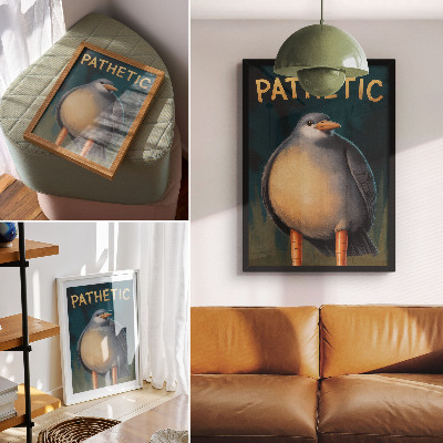 Poster Lustiger Vogel, ungewöhnliche Farben, türkisfarbener Hintergrund