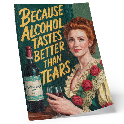 Kunstdruck leinwand Elegante Frau im Retro-Stil mit Wein und Inschrift