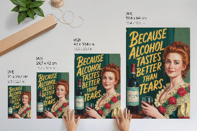 Kunstdruck leinwand Elegante Frau im Retro-Stil mit Wein und Inschrift