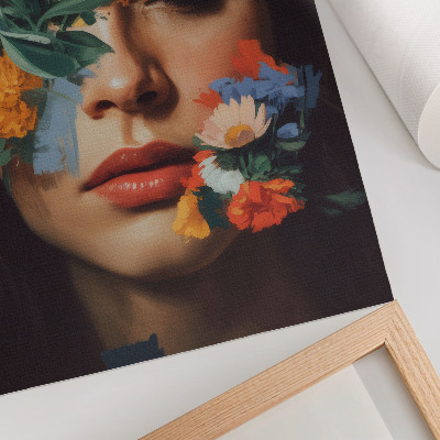 Kunstdruck leinwand Buntes Gesicht mit Blumen, bezaubernde Emotion, Zartheit
