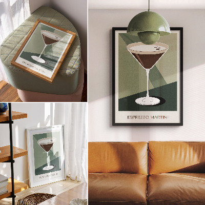 Wandposter Moderner Martini in Grün, Beige und Weiß