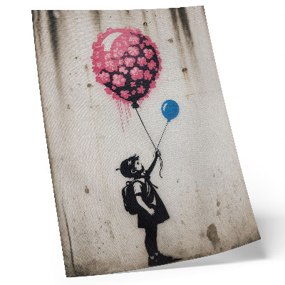Poster Kind mit Luftballons vor rauem Hintergrund