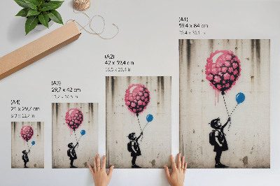Poster Kind mit Luftballons vor rauem Hintergrund