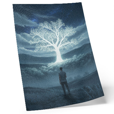 Wandposter Ein magischer Baum vor dem Hintergrund einer nächtlichen Landschaft.