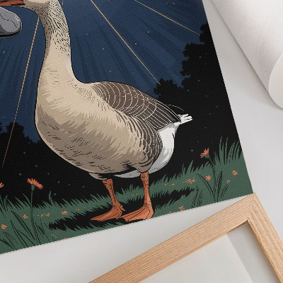 Poster Eine Gans mit einem Stein und ein Hubschrauber im Hintergrund