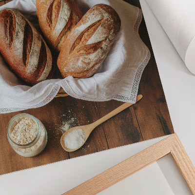 Kunstdruck leinwand Brotkorbwaage Mehl Holzoberfläche