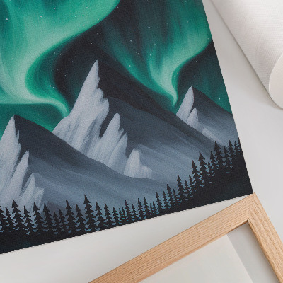 Wandposter Die Nordlichter über den Bergen in einer magischen Nacht