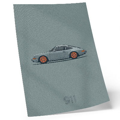 Kunstdruck leinwand Klassisches Auto mit orangefarbenen Felgen und grauem Hintergrund