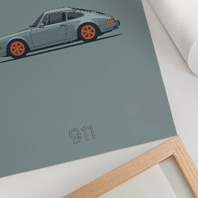 Kunstdruck leinwand Klassisches Auto mit orangefarbenen Felgen und grauem Hintergrund