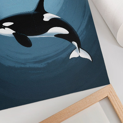 Poster Schwertwal unter Wasser, Person auf einem Boot, Mond im Hintergrund