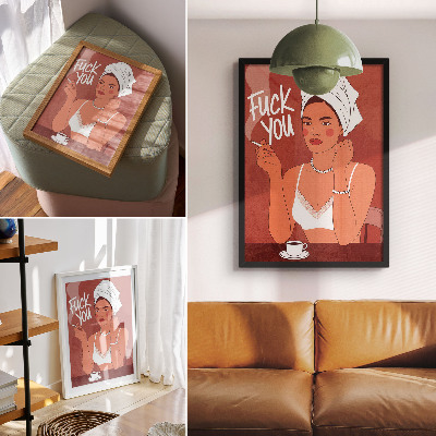 Wandposter Elegantes rot-weißes Porträt einer humorvollen Frau