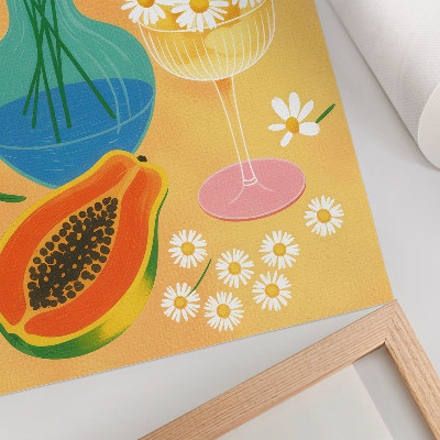 Poster Saftige Früchte, bunte Gänseblümchen, illustrativer Stil