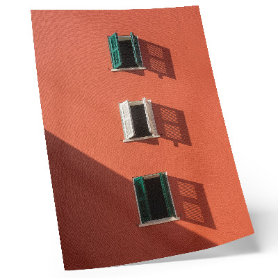 Kunstdruck leinwand Orangefarbene Wand, drei Fenster, grüne Jalousien