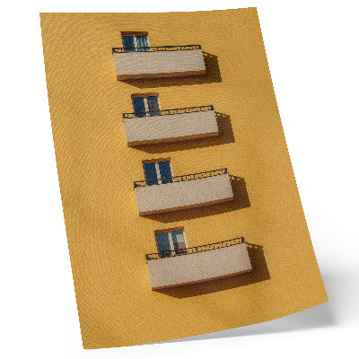 Poster Gelbe Fassade, vier Balkone, minimalistische Komposition