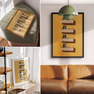 Poster Gelbe Fassade, vier Balkone, minimalistische Komposition
