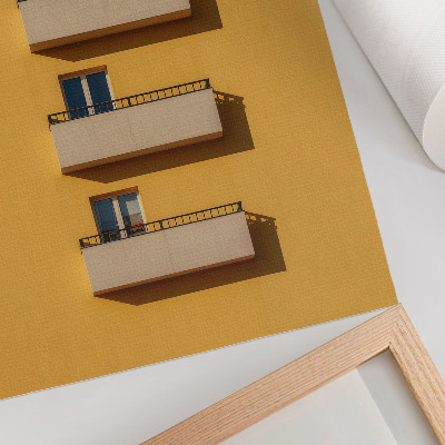 Poster Gelbe Fassade, vier Balkone, minimalistische Komposition