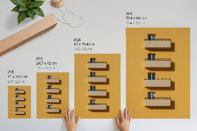 Poster Gelbe Fassade, vier Balkone, minimalistische Komposition