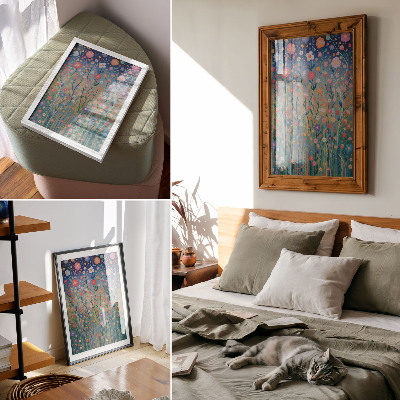 Wandposter Wunderschöne Blumen vor dem Sternenhimmel