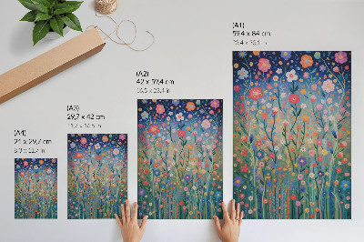 Wandposter Wunderschöne Blumen vor dem Sternenhimmel