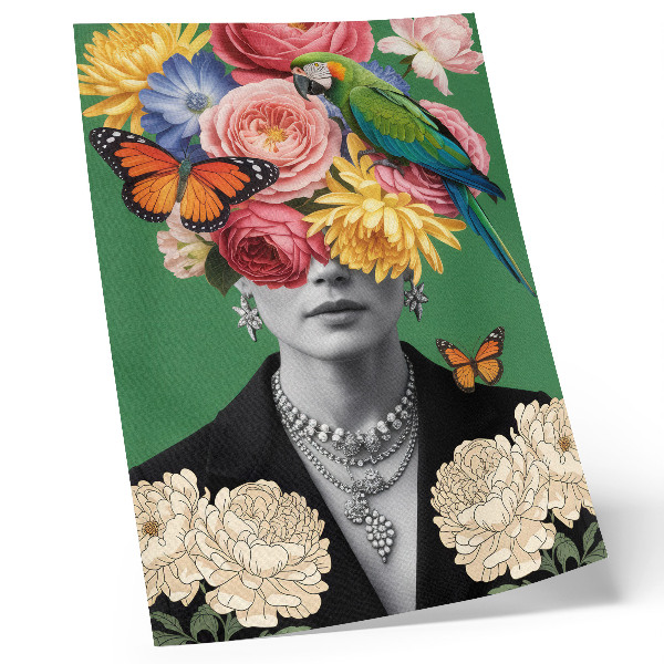 Poster Blumen, Vögel, Schmetterlinge, elegante Figuren, Surrealismus