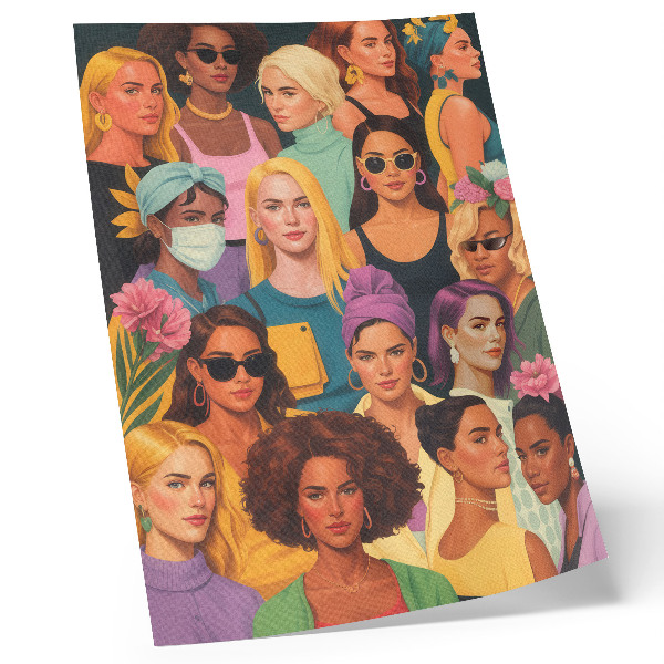 Poster Farbenfrohe Porträts von Frauen mit verschiedenen modischen Frisuren.