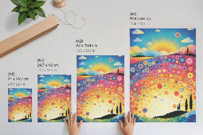 Poster Energiegeladene Regenbogenkreise vor dem Hintergrund eines Sonnenuntergangs