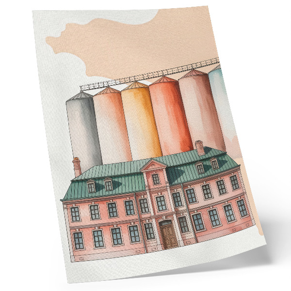 Wandposter Klassisches Gebäude und farbenfrohe Silos
