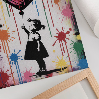 Poster Schwarz-weiße Figur mit einem bunten Graffiti-Herz