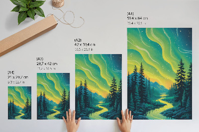 Poster Aurora vor dem Hintergrund von Wald und Fluss, harmonische Farben