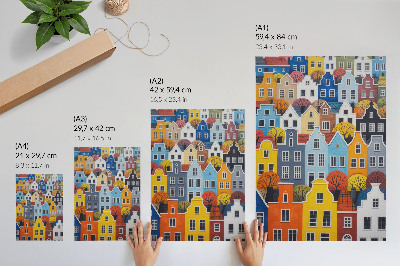 Poster Bunte Mietshäuser in verschiedenen Formen und Farben in Harmonie