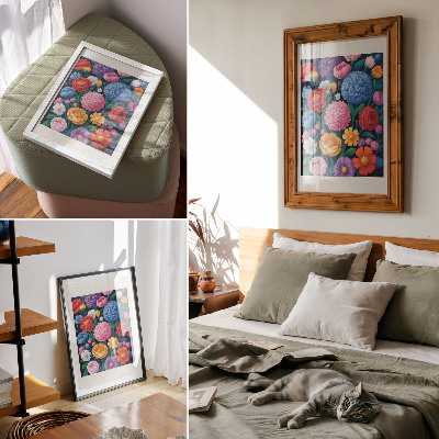 Poster Illustration mit bunten Blumen auf grünem Hintergrund