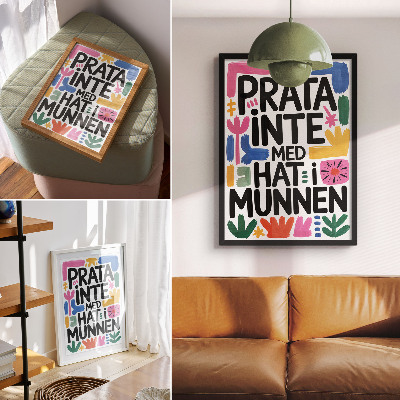 Kunstdruck leinwand Schwarze Buchstaben, bunte Striche, moderner Stil