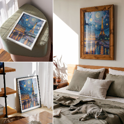 Poster Paris bei Nacht, Vollmond, Eiffelturm