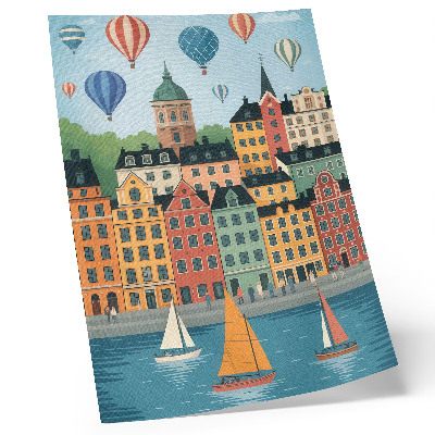 Wandposter Mietskasernen, Ballons, Segelboote, farbenfrohe Atmosphäre