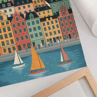 Wandposter Mietskasernen, Ballons, Segelboote, farbenfrohe Atmosphäre