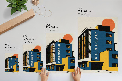 Kunstdruck leinwand Marineblaues Bauhaus-Gebäude mit gelben Akzenten und Modernität
